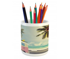 Retro Minivan on Beach Pencil Pen Holder