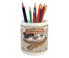 Hipster Bulldog with Cap Scarf Pencil Pen Holder