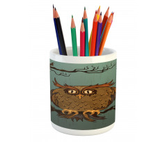 Tired Owl on Oak Tree Pencil Pen Holder