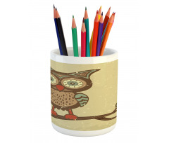 Owl Sitting on Branch Pencil Pen Holder