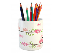 Spring Floral Baby Owls Pencil Pen Holder