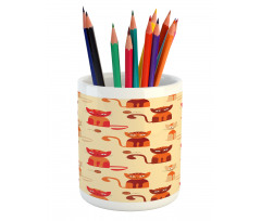 Cats in Paprika Orange Tone Pencil Pen Holder