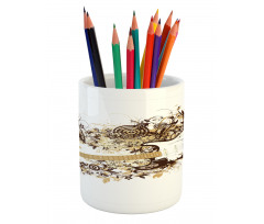 Leaves and Grunge Circles Pencil Pen Holder