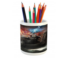 Vikings Boat Stormy Sea Pencil Pen Holder