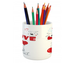 Funny Dog with Hearts Pencil Pen Holder