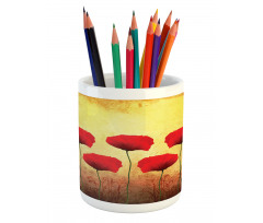 Retro Poppy Flowers Pencil Pen Holder