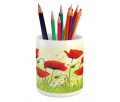 Floral Chamomile Poppy Pencil Pen Holder