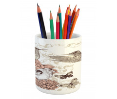 Birds Butterflies Art Pencil Pen Holder