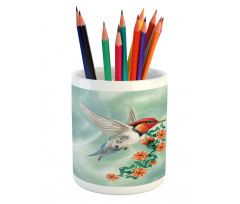 Bird with Flower Branch Pencil Pen Holder