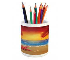 Cartoon Ocean Beach Palm Pencil Pen Holder