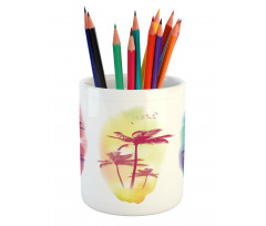 Palm Trees Seagulls Pencil Pen Holder