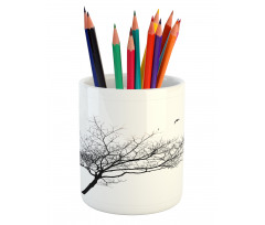 Tree Flying Birds Pencil Pen Holder