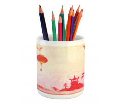 Chinese Lanterns Building Pencil Pen Holder