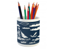 Boat Clouds Anchor Pencil Pen Holder