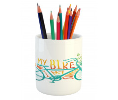 Blue Bike with Flowers Pencil Pen Holder