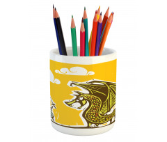 Knight with Dragon Pencil Pen Holder