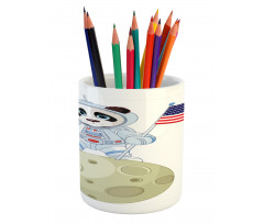 Astronaut on Moon Cartoon Pencil Pen Holder