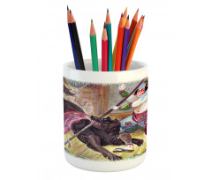 Brave Samurai and Wolf Pencil Pen Holder