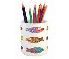 Folkloric Fish Family Pencil Pen Holder