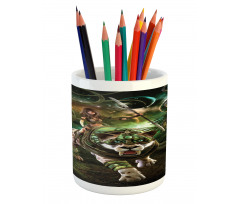 Fantasy Tiger Galaxy Pencil Pen Holder