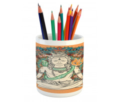 Asian Ancient Bohemian Design Pencil Pen Holder