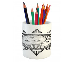 Moon with Stars in Sun Pencil Pen Holder