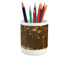 Wood and Snowflakes Pencil Pen Holder