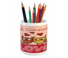 Owls Love Heart Pencil Pen Holder