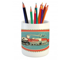 Retro Train Art Pencil Pen Holder