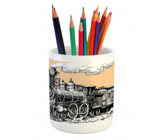 Old Wooden Train Pencil Pen Holder