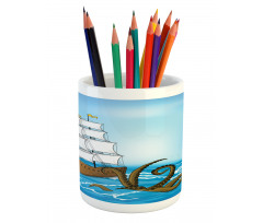 Ship in Waves and Kraken Pencil Pen Holder