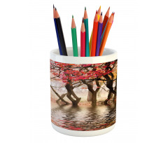 Fall Season River with Trees Pencil Pen Holder