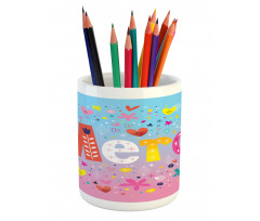 French Words with Hearts Pencil Pen Holder