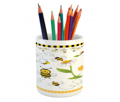 Bees Daisies Chamomile Pencil Pen Holder