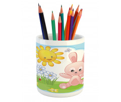 Rabbit in Garden Pencil Pen Holder