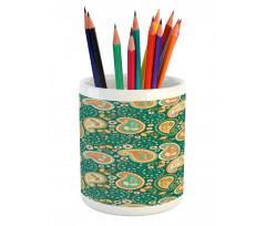 Folkloric Paisley Flowers Pencil Pen Holder