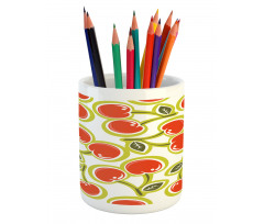 Cherry and Leaves Pattern Pencil Pen Holder