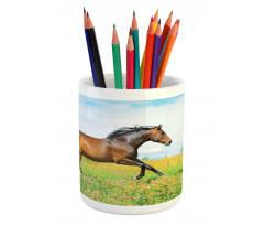 Horse Rural Flowers Pencil Pen Holder