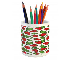 Juicy Strawberries Leaves Pencil Pen Holder