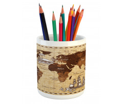 Retro Sketch World Map Pencil Pen Holder