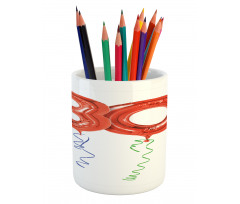 Red Balloons Ribbons Pencil Pen Holder