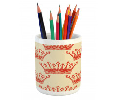 Vintage Red Crown Pattern Pencil Pen Holder