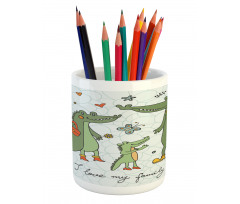 Alligator Family Cartoon Pencil Pen Holder