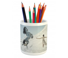 Lady with White Horse Pencil Pen Holder