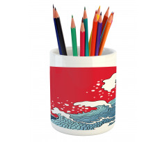 Red Sun Tsunami Pencil Pen Holder