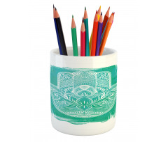 Grungy Floral Ethnic Motif Pencil Pen Holder