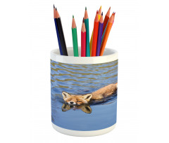 Fox Swimming in River Pencil Pen Holder