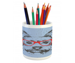 Fun Portrait Red Glasses Pencil Pen Holder