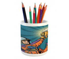 Astronaut Holds Beer Pencil Pen Holder