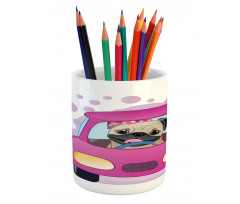 Dog Driving on Car Pencil Pen Holder